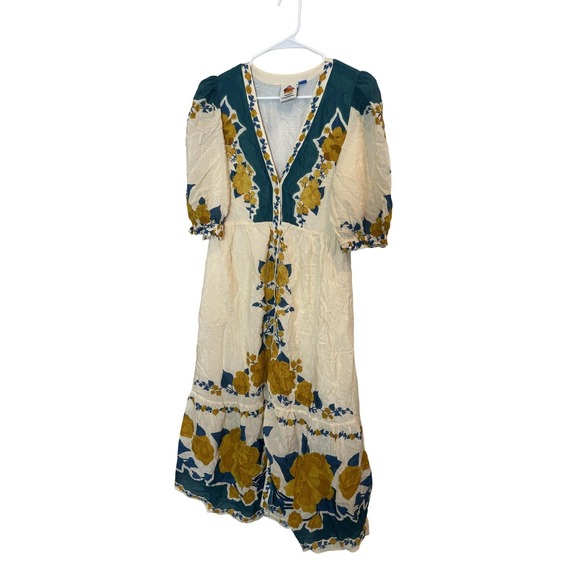 FARM Rio Dresses & Skirts - Farm Rio‎ Dress Womens Medium Multicolor Floral V Neck Puff Sleeve Maxi Sundress